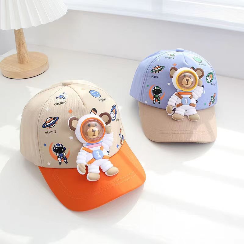 免運 可開發票 春季薄款兒童帽子2-5歲個性卡通太空熊遮陽防曬可愛男女童棒球帽