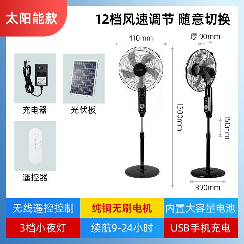{可打統編 保固一年}太陽能充電電風扇戶外家用大風力蓄電池超長續航大功率可攜式落地 0