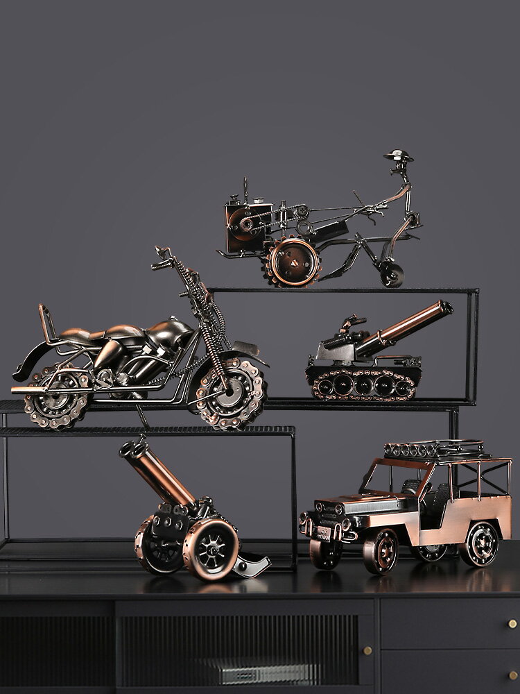 復古鐵藝摩托車汽車金屬模型擺設創意家居桌面裝飾品酒柜書架擺件
