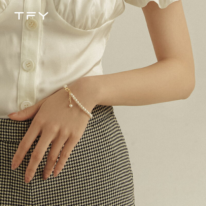 TFY天然淡水珍珠手鏈女ins小眾設計復古手環簡約精致可調節手飾品