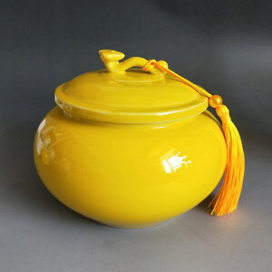 大陶瓷罐紅黃色儲物茶葉罐陶瓷密封罐特大號帶蓋家用包裝瓷器罐.