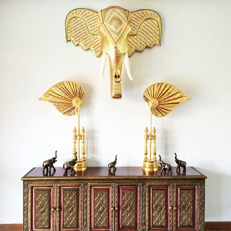 泰國工藝品擺件 菩提葉扇子 東南亞風格裝修飾品 特色招財扇客廳1入