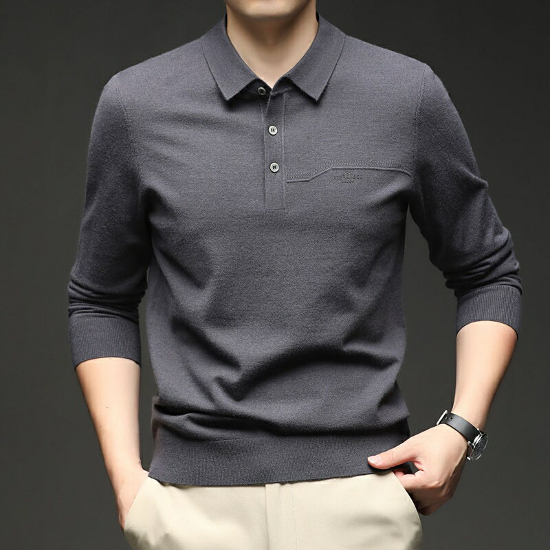 【巴黎精品】現貨+預購 頂級長袖POLO衫男短袖上衣襯衫T恤高爾夫球衫大碼男裝-羊毛商務翻領男上衣3色a1lf75