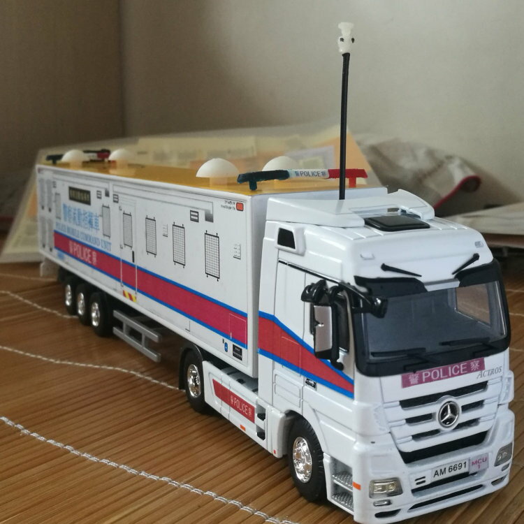 港警察流動指揮車模型賓士平治Actros比例50長36cm合金車廂手貼