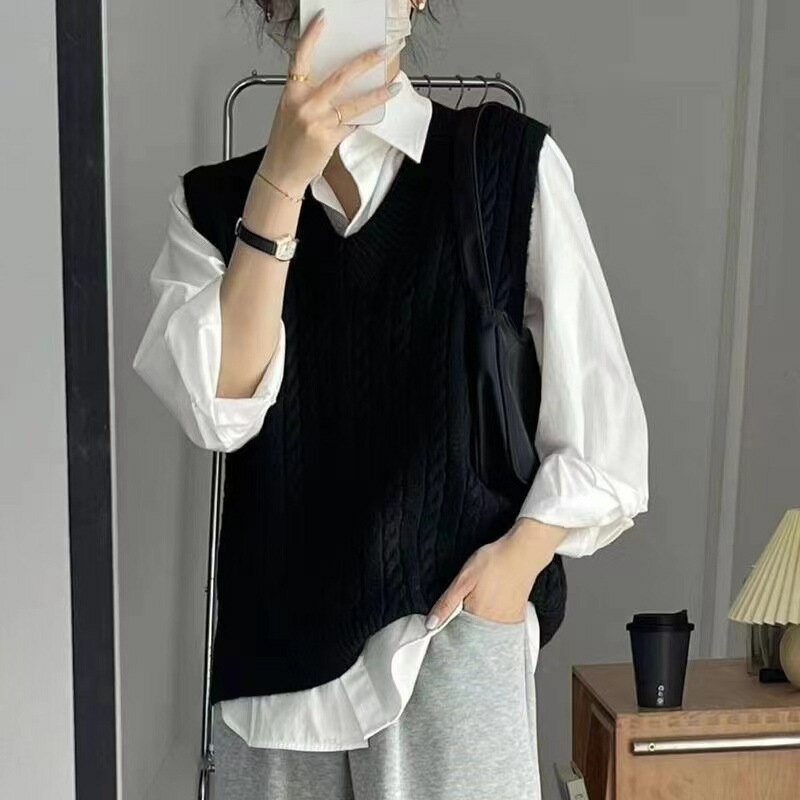 【巴黎精品】現貨+預購 毛衣背心無袖針織衫-學院風V領馬甲百搭女上衣4色a1dh3