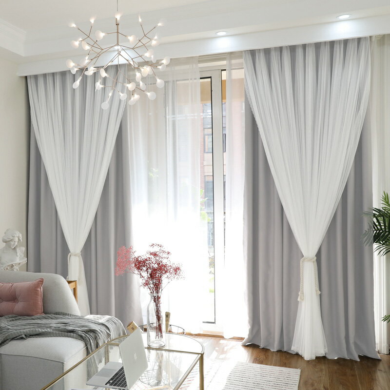 金廷韓式定制窗簾成品客廳臥室純色飄窗落地遮陽全遮光窗簾布