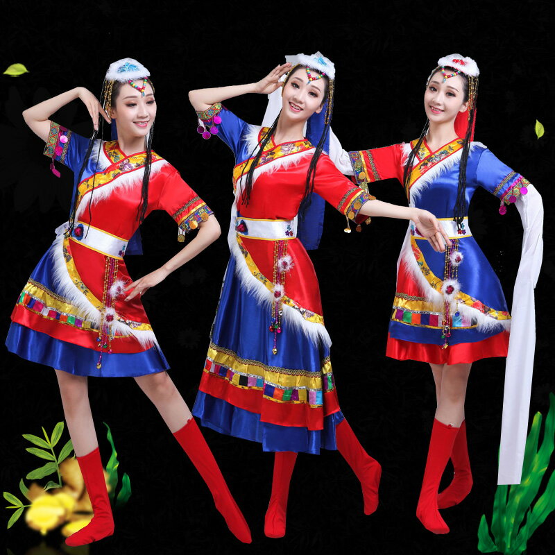 新款藏族舞蹈服裝女 民族舞蹈服裝演出服 蒙古族少數民族舞臺服裝