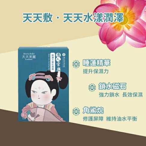 天天美麗-唐人宮樂美人 睡蓮水嫩肌面膜 8入 (故宮聯名) 2
