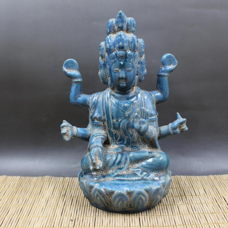 後周柴窯雕刻千手觀音像 仿古老貨出土瓷器擺件 古董古玩收藏1入