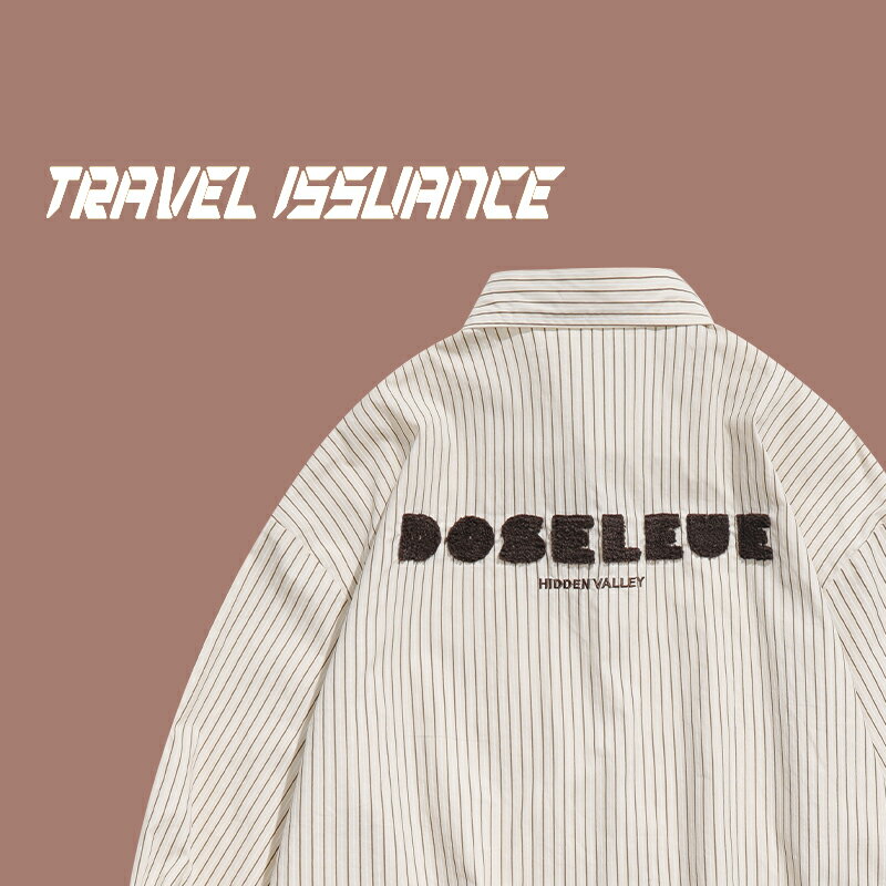 TRAVEL ISSUANCE 日系豎條紋設計感慵懶學院風寬鬆情侶長袖襯衫bf