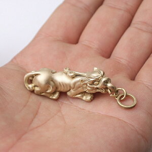 中國風銅飾貔貅純銅動物鑰匙扣吊墜鑰匙圈小禮品黃銅掛件精品1入