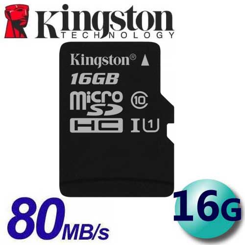 Kingston 金士頓 16GB 80MB/s microSDHC TF U1 C10 記憶卡 (SDCS/16GB)