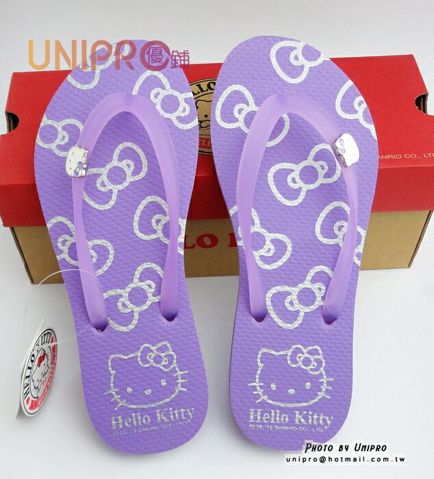 【UNIPRO】Hello Kitty 三麗鷗授權 鑽飾KT 人字拖 夾腳拖 拖鞋 海灘鞋 紫色 休閒鞋