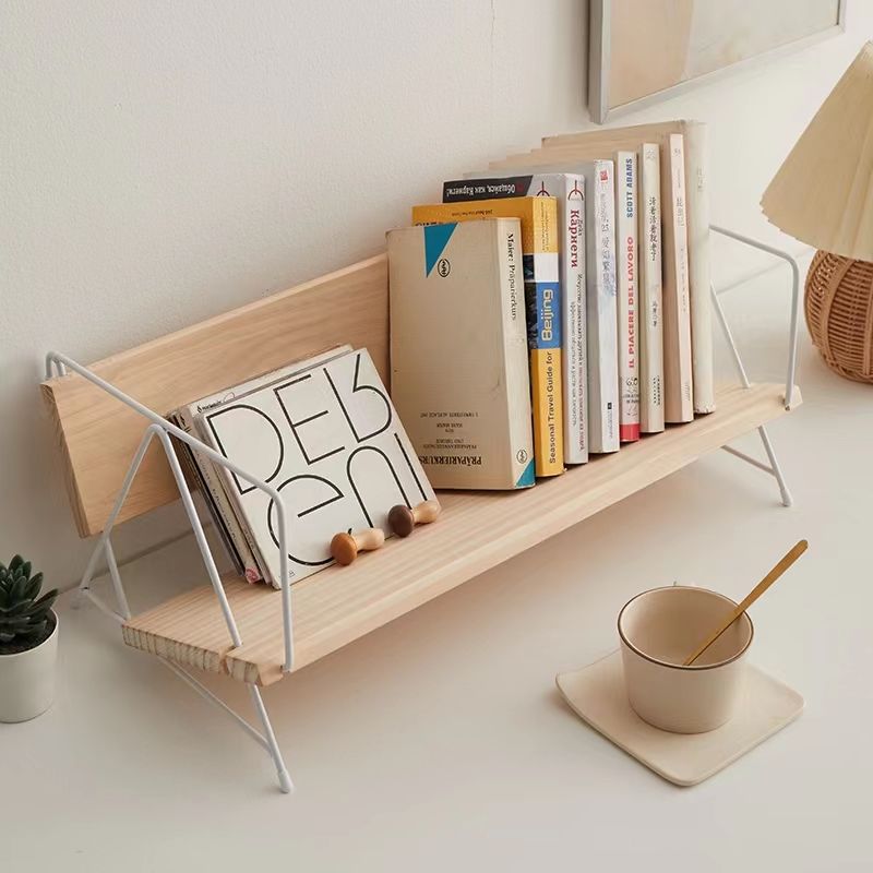 書架 桌面小書架ins風桌上置物架書立桌面書架床頭書架實木桌面上