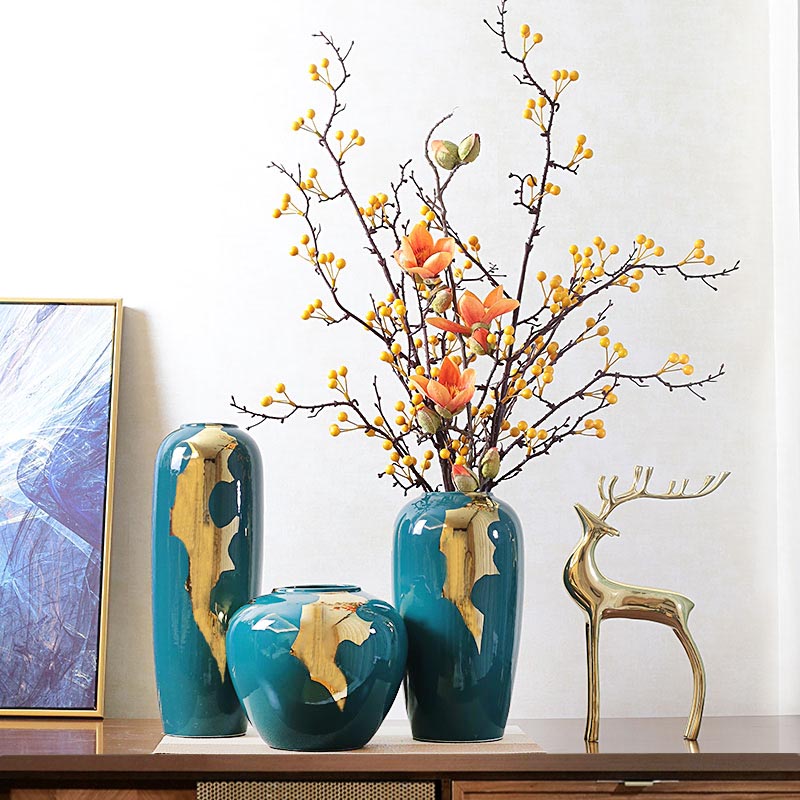 餐桌玄關陶瓷花瓶干花擺件客廳簡約現代輕奢高檔插花家居軟裝飾品