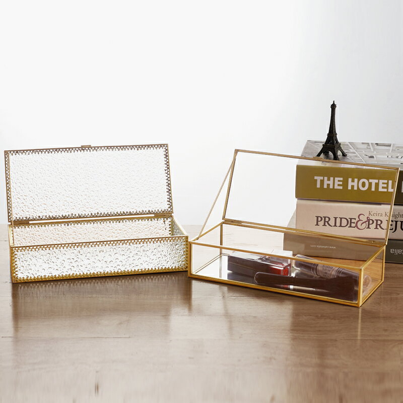 簡約復古金邊玻璃首飾盒歐式珠寶收納盒婚禮伴手禮展示擺件消磁盒