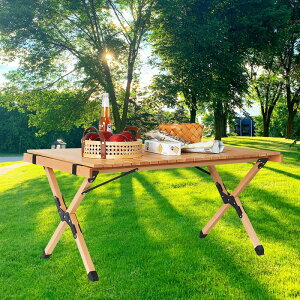 戶外蛋捲桌櫸木便捷式燒烤露營休閑野餐木質旅行折疊自駕野營桌子