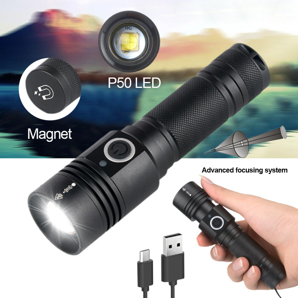 XHP50強光可充電手電筒帶電量顯示磁吸伸縮手電筒3模式照明LED