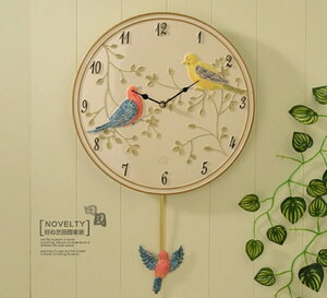 ✤宜家✤可愛時尚創意掛鐘 超靜音小鳥家居裝飾品 兒童房 客廳 臥室壁鐘