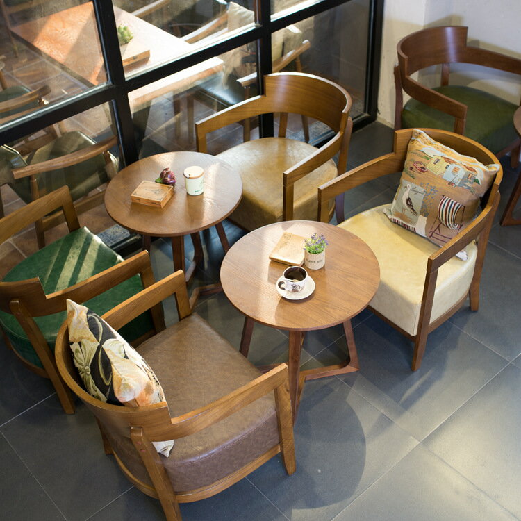 圖書辦公室休閑桌洽談桌椅組合實木西餐廳餐飲奶茶咖啡廳茶幾