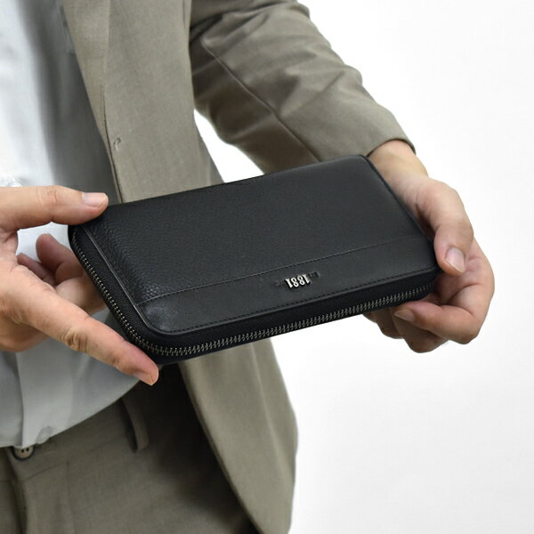 真皮長夾 黑色ㄇ字拉鍊荔枝紋皮夾【NWD17】