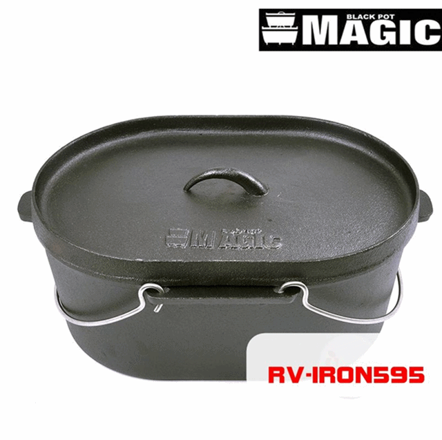 【速捷戶外露營】MAGIC頂級橢圓萬用魚鍋 荷蘭鍋 鑄鐵鍋 附起鍋勾 RV-IRON595