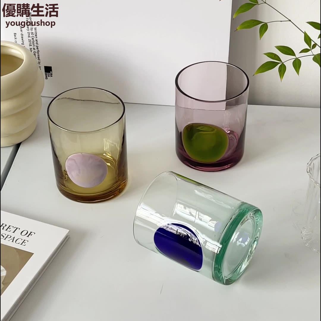 優購生活~小眾ins風復古圓形彩色咖啡杯玻璃杯子高顏值水杯家用早餐牛奶杯咖啡廳 咖啡店 甜品店 擺件 裝飾 網美 自拍 藝術