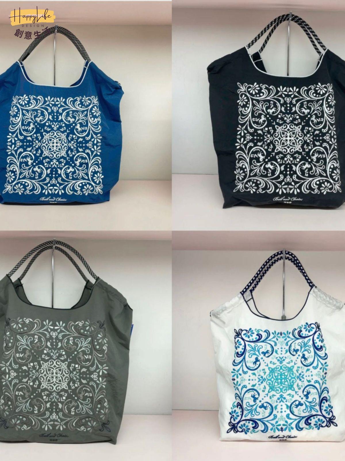 4月新款日系ball chain刺繡購物袋小眾尼龍手提包環保袋布袋刺繡 c7071