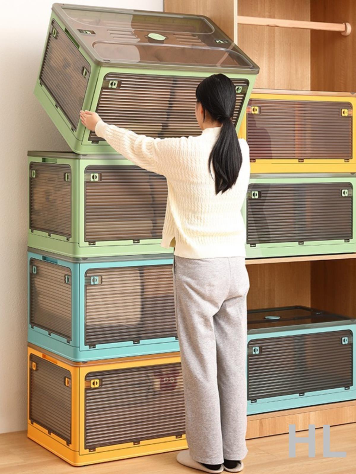 HL 家用五開門大容量收納箱衣服整理箱帶輪可折疊儲物柜雜物收納柜