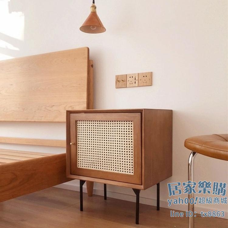 床頭櫃 床頭櫃網紅復古輕奢現代簡約日式家具藤編收納儲物櫃子沙發小邊櫃