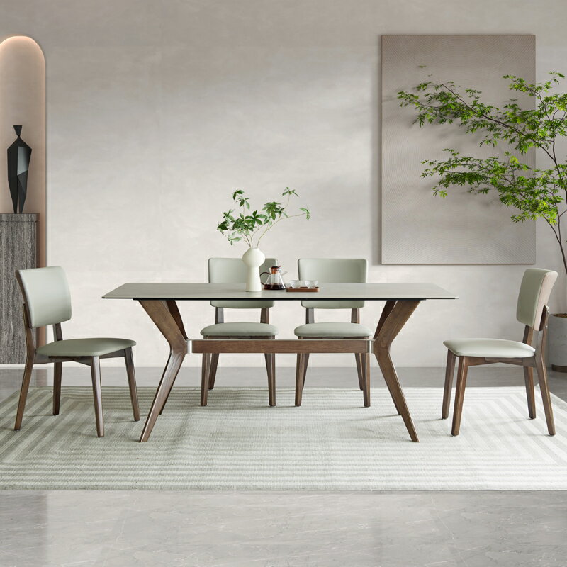灰色餐桌 輕奢 實木 長方形家用 小戶型 餐桌椅組合