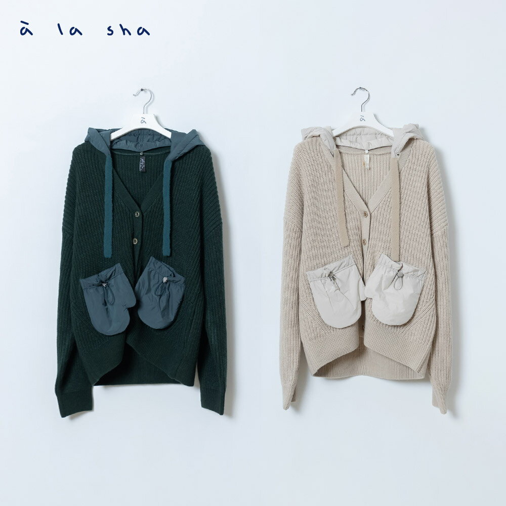 a la sha 異材質拼接可拆式連帽針織外套 2