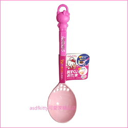 asdfkitty可愛家☆KITTY粉紅色造型把手有洞大湯匙-日本正版商品