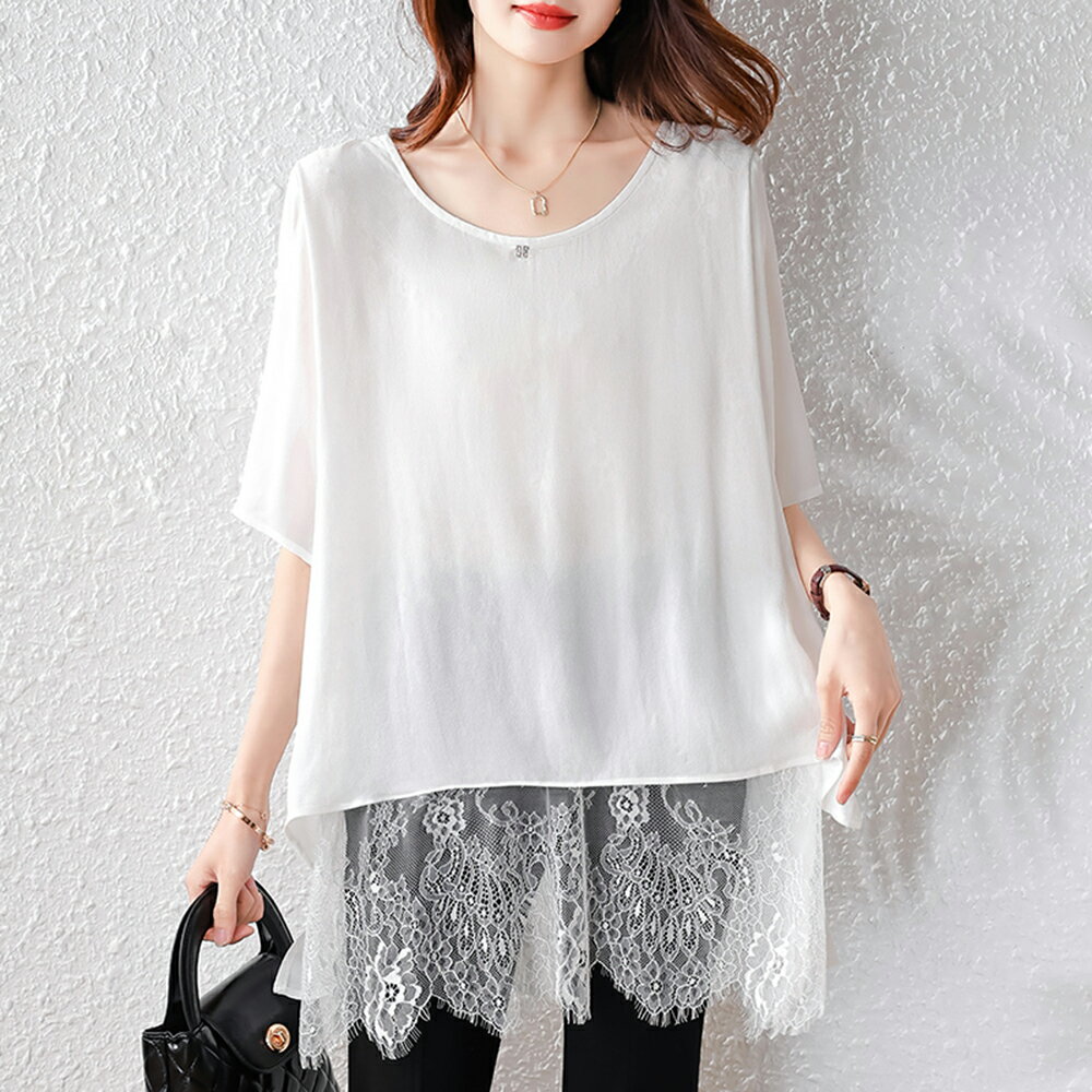 ＊ORead＊蕾絲打底雪紡衫上衣(白色M~4XL)【限定加碼✿全館滿額再折】