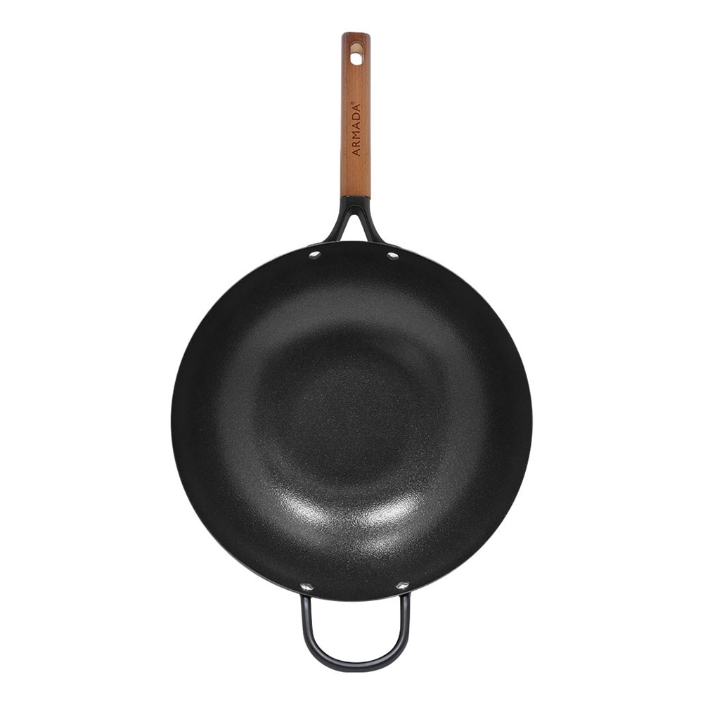 【ARMADA】花崗極鐵 32公分炒鍋 (含玻璃蓋) 贈 O cuisine 圓形派盤27公分 2