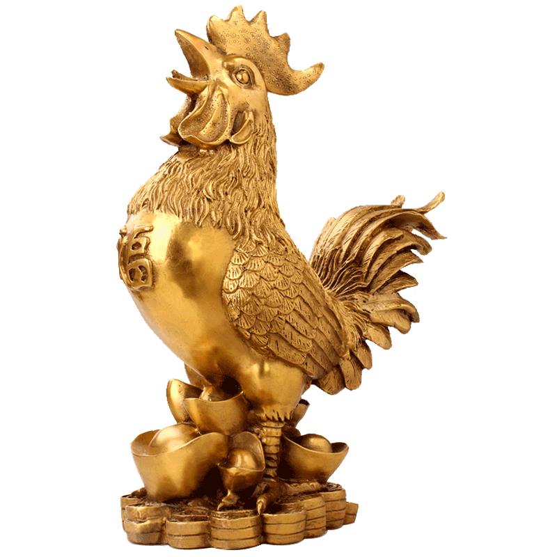 歐圣英 黃銅公雞擺件 福字雞十二生肖雞擺設如意元寶雞斬桃花