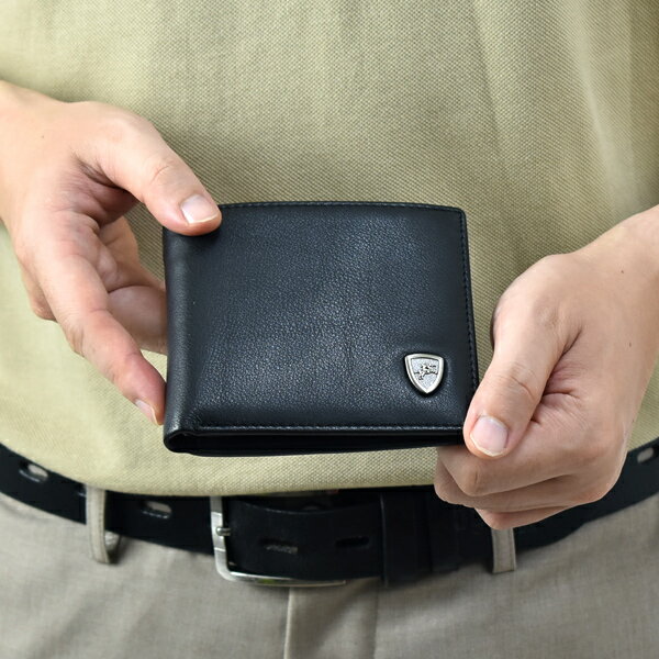 真皮短夾 騎馬三角盾牌黑色皮夾【NWA68】