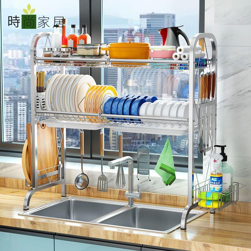 免運 廚房水槽置物架 碗架 瀝水架 碗架 廚房水槽架加厚不銹鋼臺面落地置物架出水管瀝水碗碟收納架放碗筷特惠/工廠直銷 全館八折 z1224