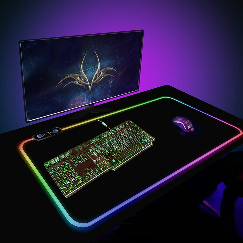 鼠標墊 滑鼠墊 RGB純黑發光鼠標墊超大LED游戲電競鍵盤墊純色耐臟桌墊禮品墊定制