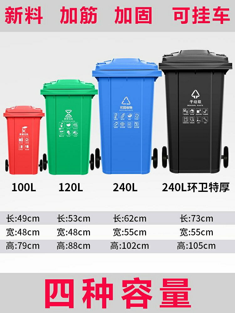 現貨：戶外垃圾桶物業商用大號幹濕分類240升8環衛容量箱 袋 特大型120L