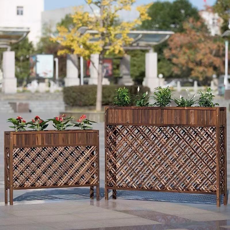 【最低價】【公司貨】隔斷餐廳碳化木花盆防腐木綠色環保花架實木園藝陽臺室內室外種植 2