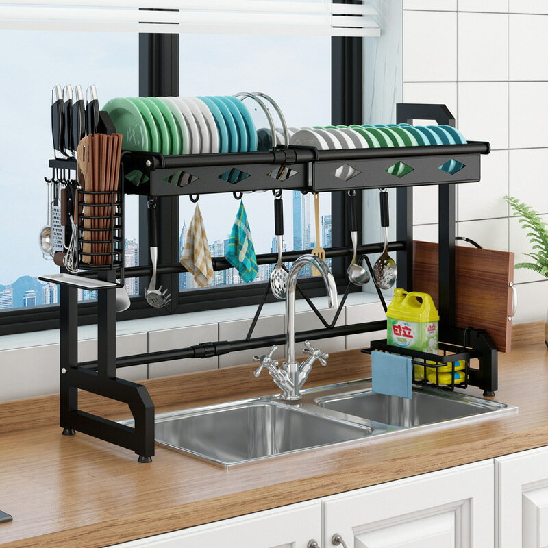 廚房置物架可伸縮水槽瀝水架晾碗碟筷籠雙層家用收納架