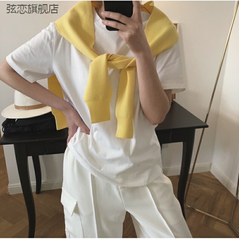盧浮春季新品韓國東大門簡約度假風針織披肩百搭圍巾袖子假領子