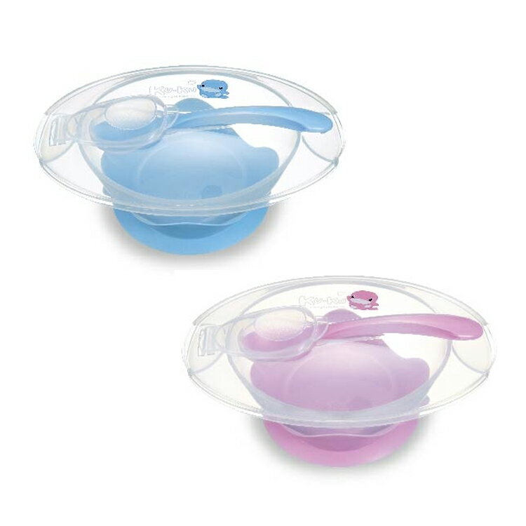 酷咕鴨寶寶止翻吸盤碗-攜帶式湯匙設計(藍.粉)KU5395 顏色隨機出貨