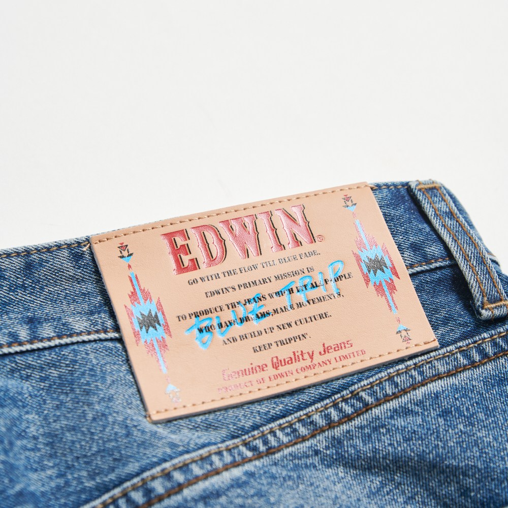 EDWIN 加大碼 BLUE TRIP系列 刷破丹寧中直筒牛仔褲-男款 拔洗藍 9