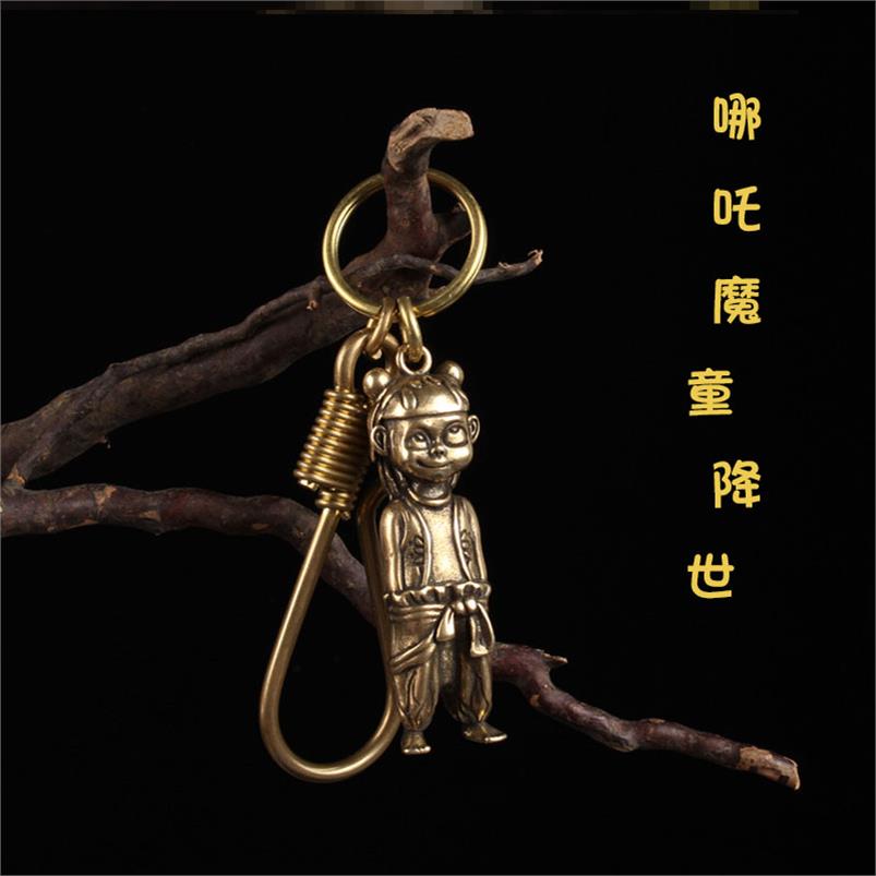 新品黃銅哪吒汽車鑰匙扣純銅實心哪吒鑰匙扣箱包掛飾哪?魔童降世1入