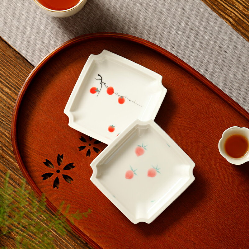 白瓷茶杯墊手繪釉下彩 小茶墊家用隔熱餐墊 中式杯託陶瓷水杯底座中式茶具 泡茶用品