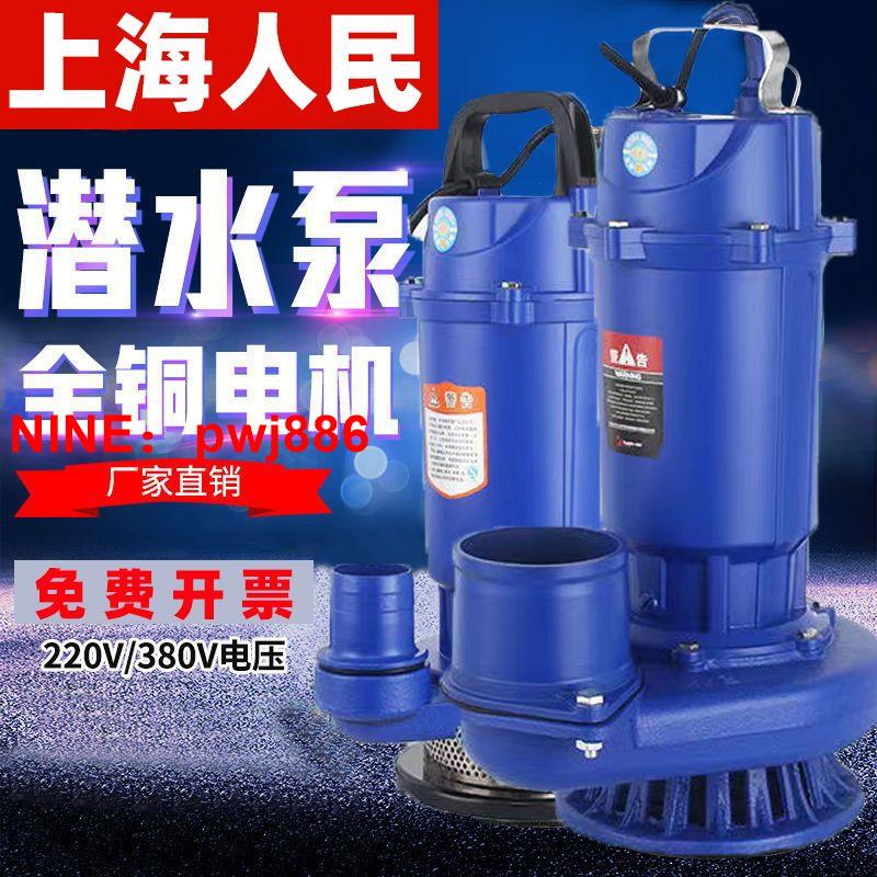 [臺灣公司貨 可開發票]上海人民潛水泵220V單相家用抽水機3寸4寸農用高揚程灌溉排汙水泵