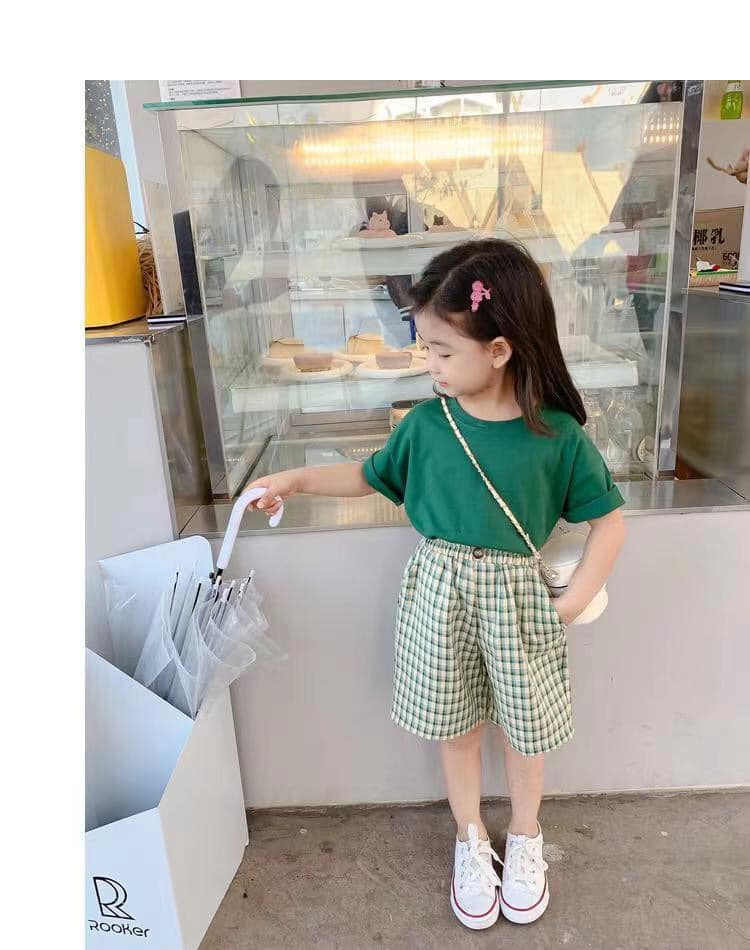 女童短褲夏季兒童韓版休閒中小童格子兩件套裝