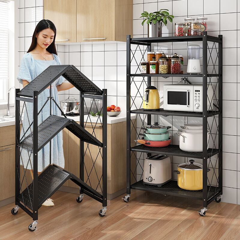 免安裝廚房置物架落地多層微波爐烤箱陽臺家用可折疊置物架收納架